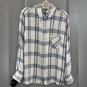 Woolrich Navy and White Plaid Button-Up Tunic